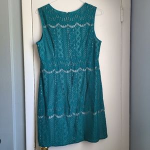 Adrianna Papell  Teal Green Lace Shift Dress Size 14